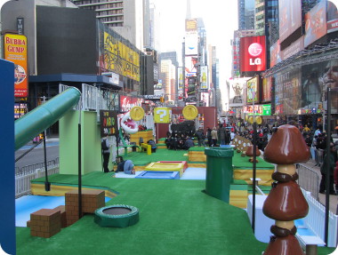 super mario interactive exhibit, trampoline, slide